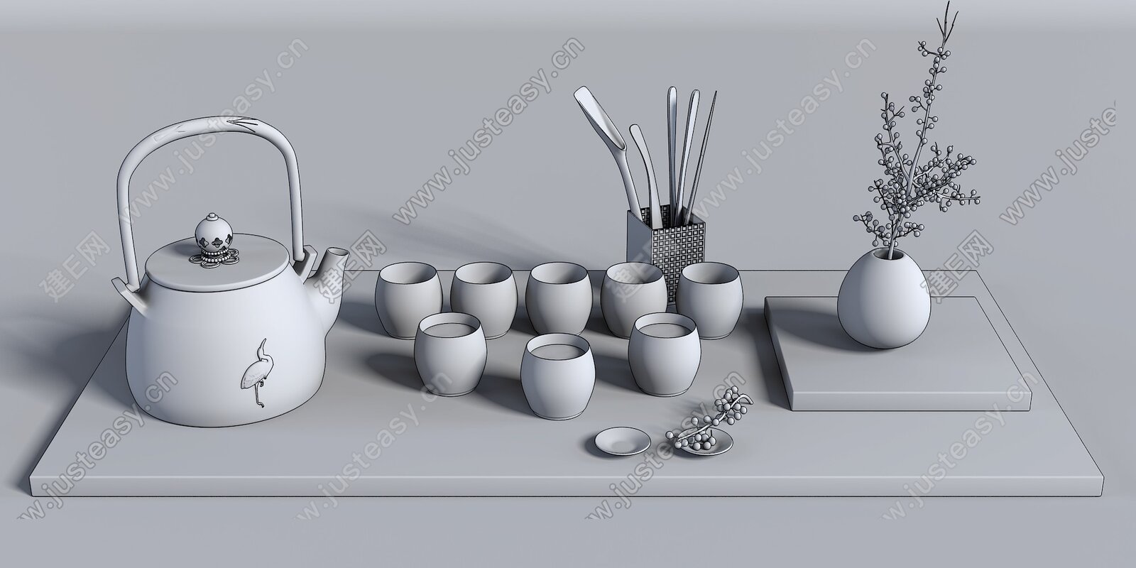 新中式茶具组合3d模型