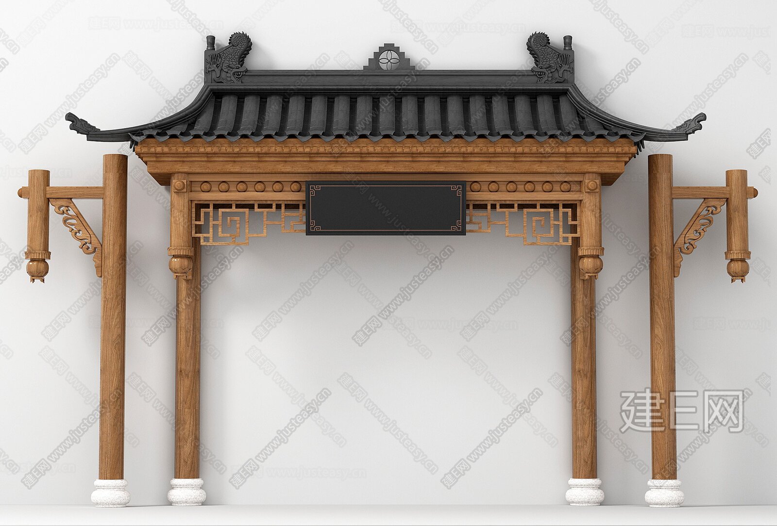 新中式门头屋檐实木构件[模型id:341806]