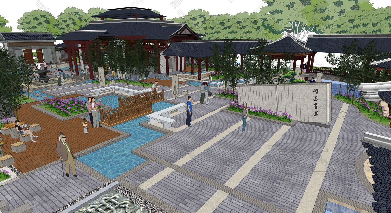 中式书院建筑庭院景观sketchup模型