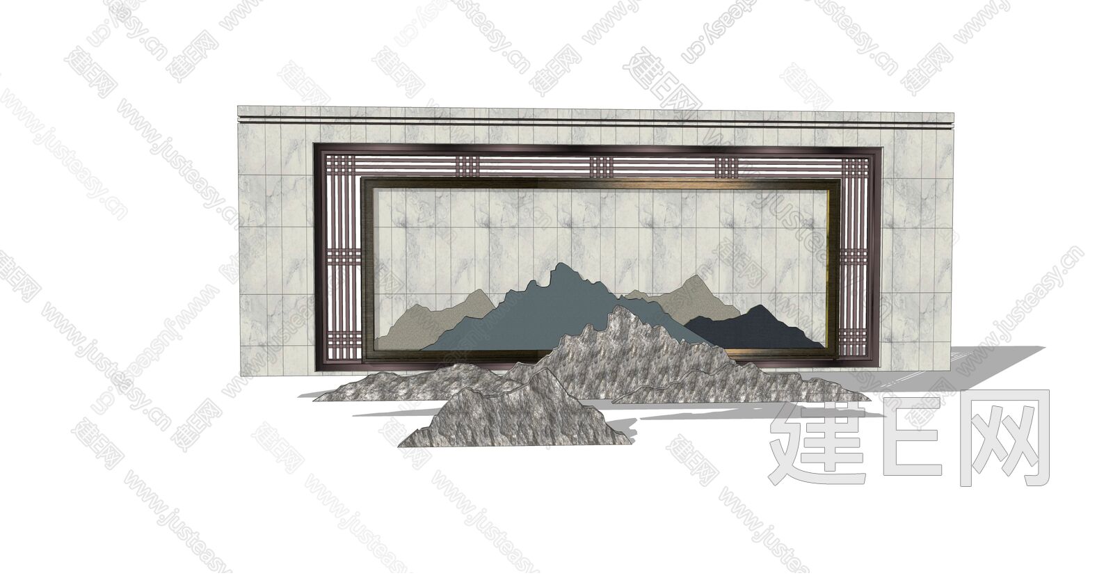 新中式山形特色对景景墙sketchup模型