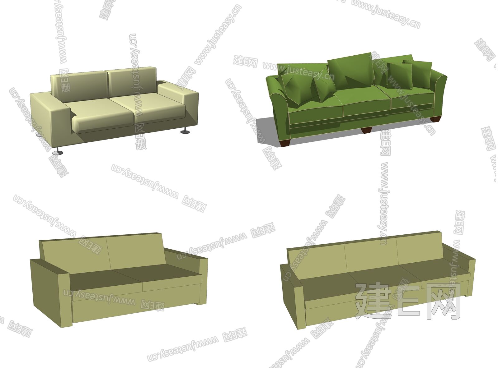 现代长沙发sketchup模型
