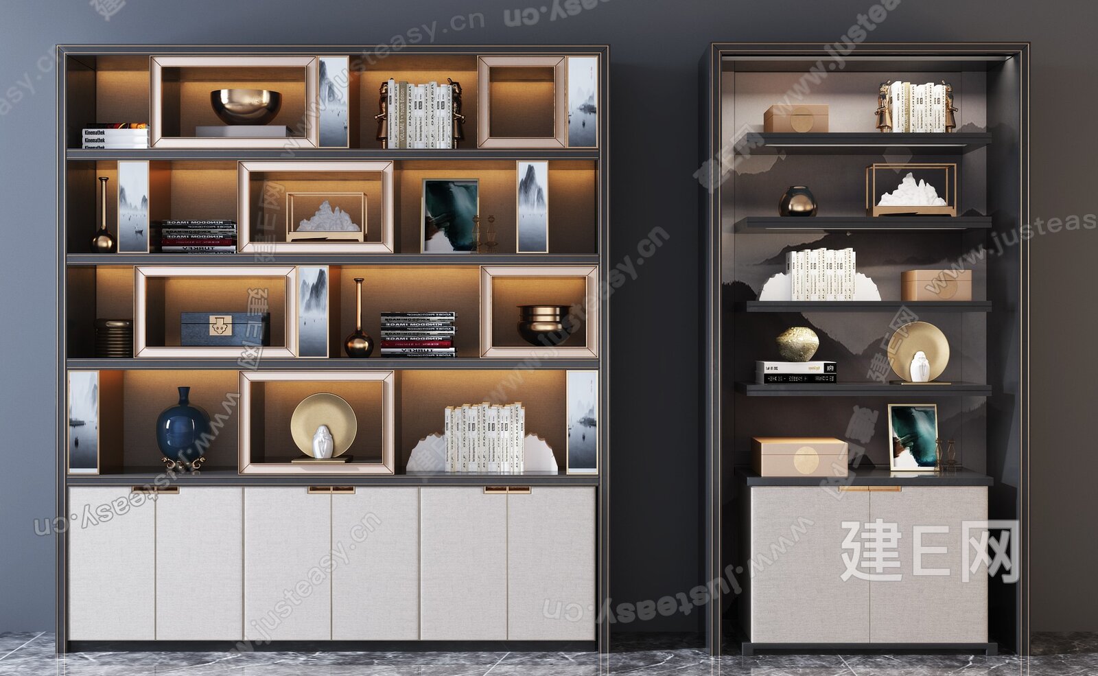 新中式书柜装饰柜组合3d模型