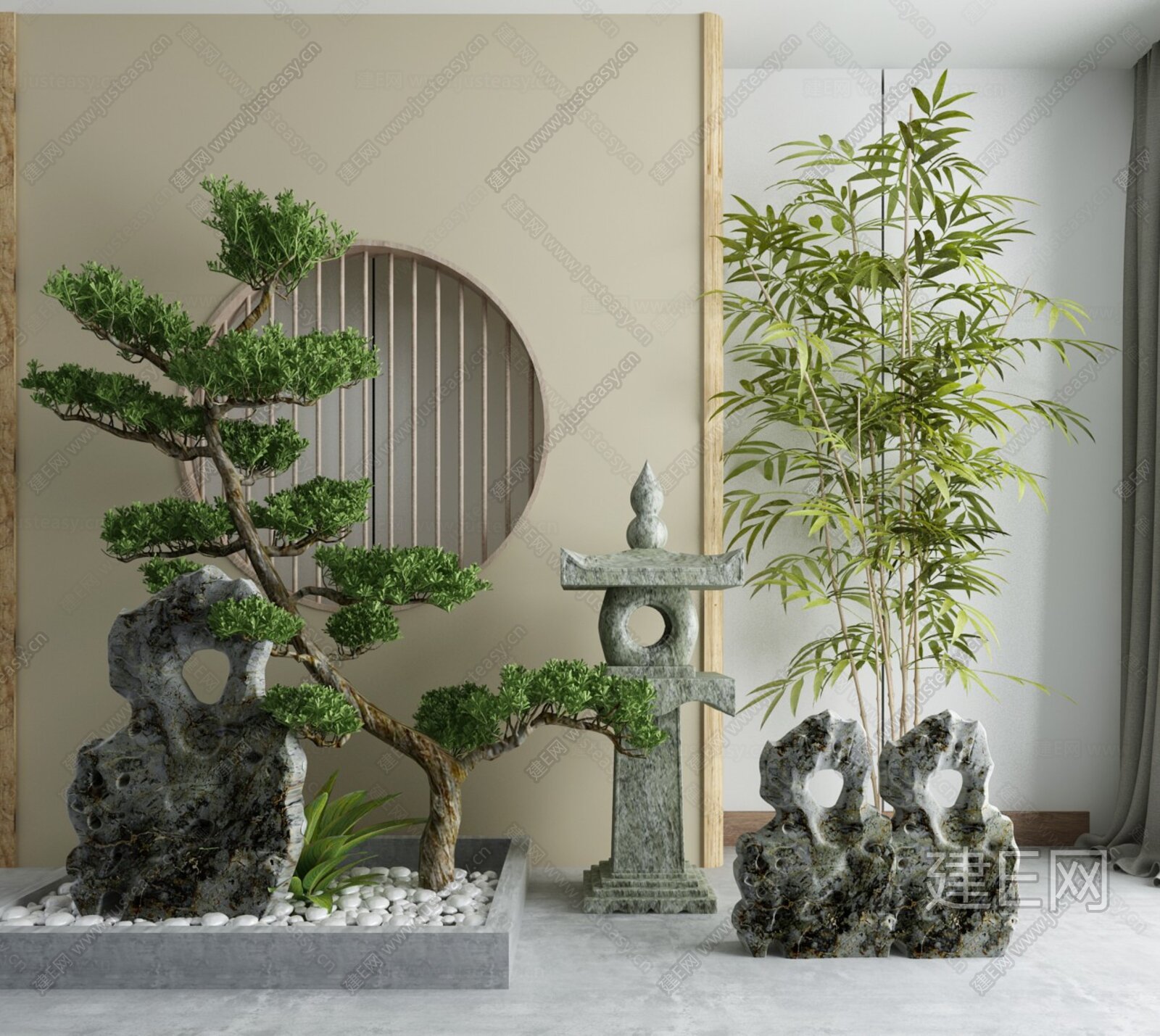 模型 建筑户外 景观园林 中式庭院景观禅意小品[模型id:366737]