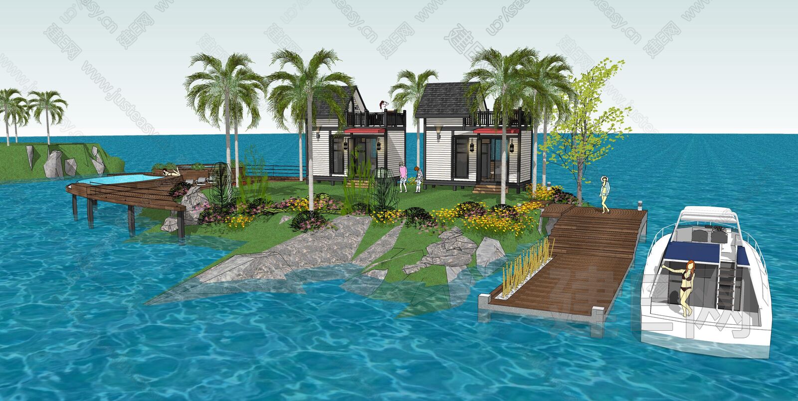海上小岛度假别墅sketchup模型