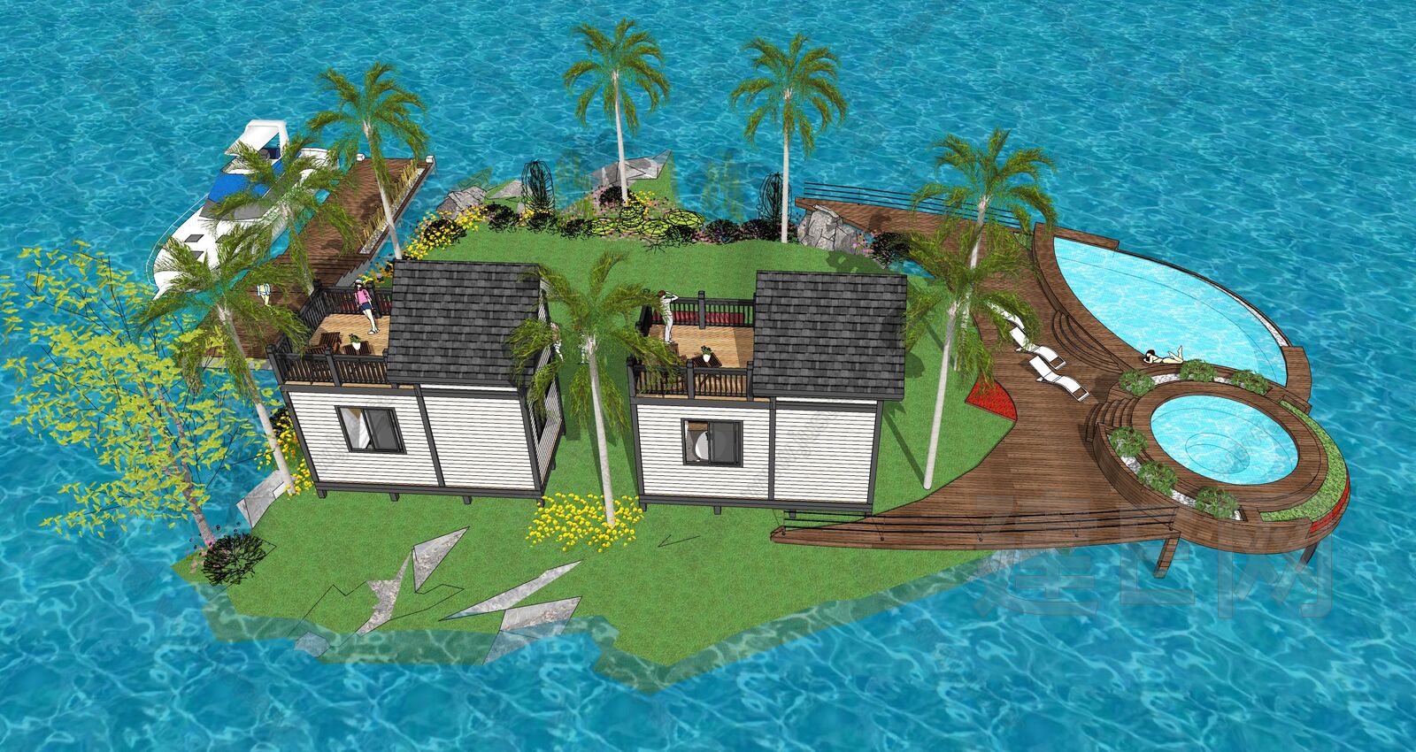 海上小岛度假别墅sketchup模型