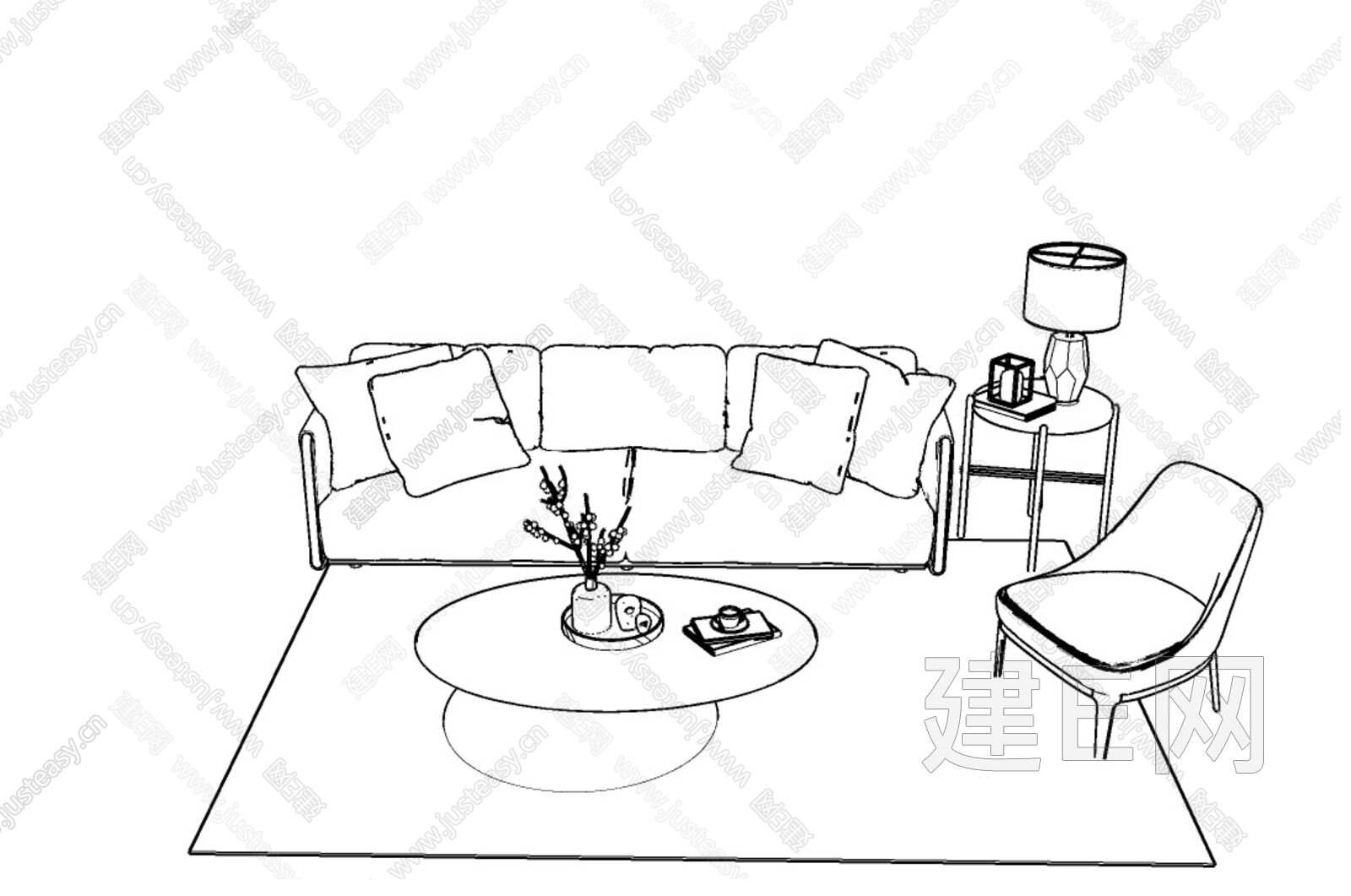 现代风格沙发茶几组合sketchup模型