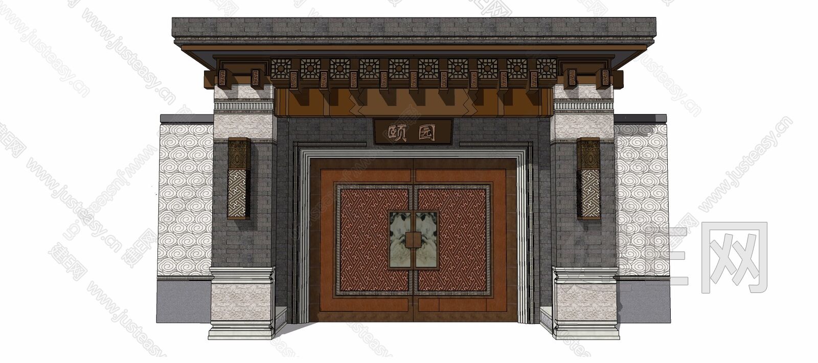 新中式大门入口sketchup模型