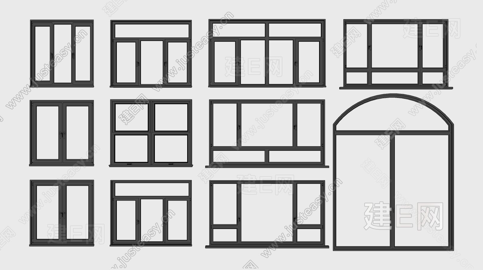 现代铝合金窗户窗框组合sketchup模型
