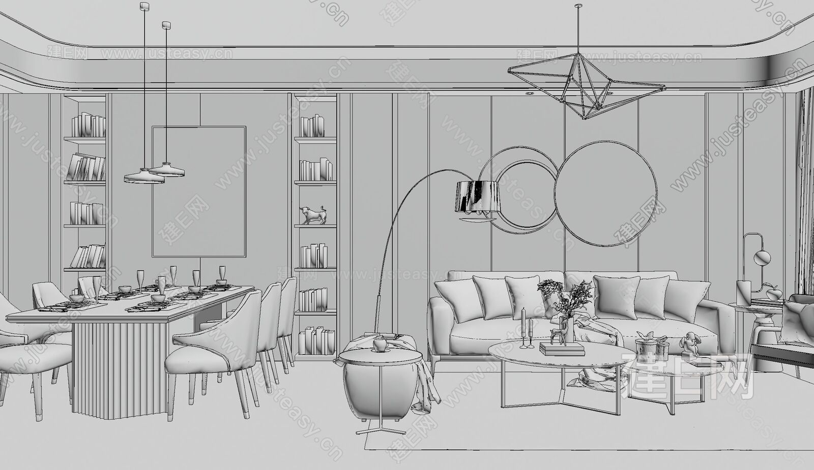 现代简约客厅餐厅家具组合sketchup模型