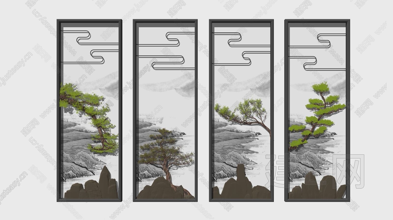 新中式水墨山水装饰画sketchup模型