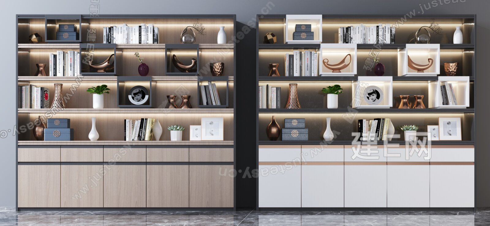 现代书柜装饰柜组合3d模型