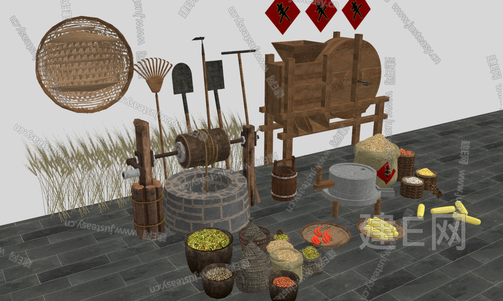 中式农家乐农具sketchup模型