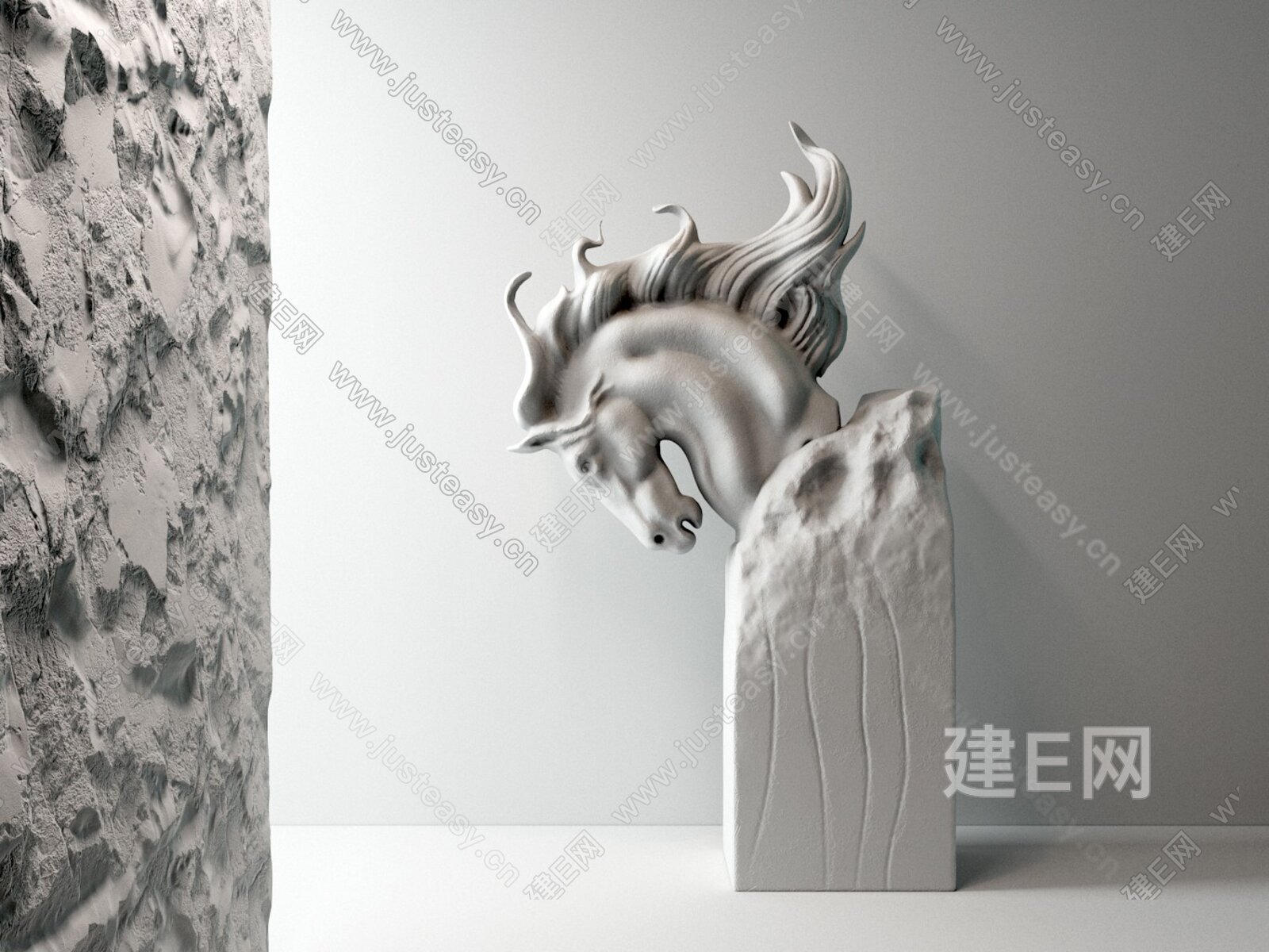 现代马头雕塑3d模型