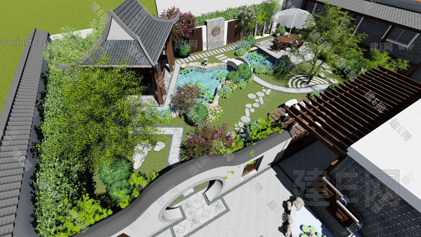 新中式庭院sketchup模型
