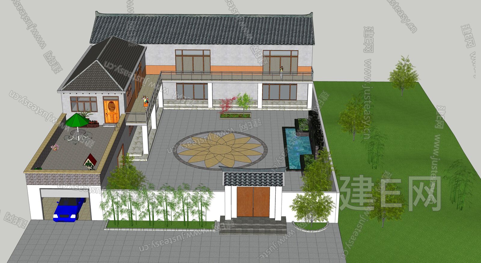 现代农家小院sketchup模型