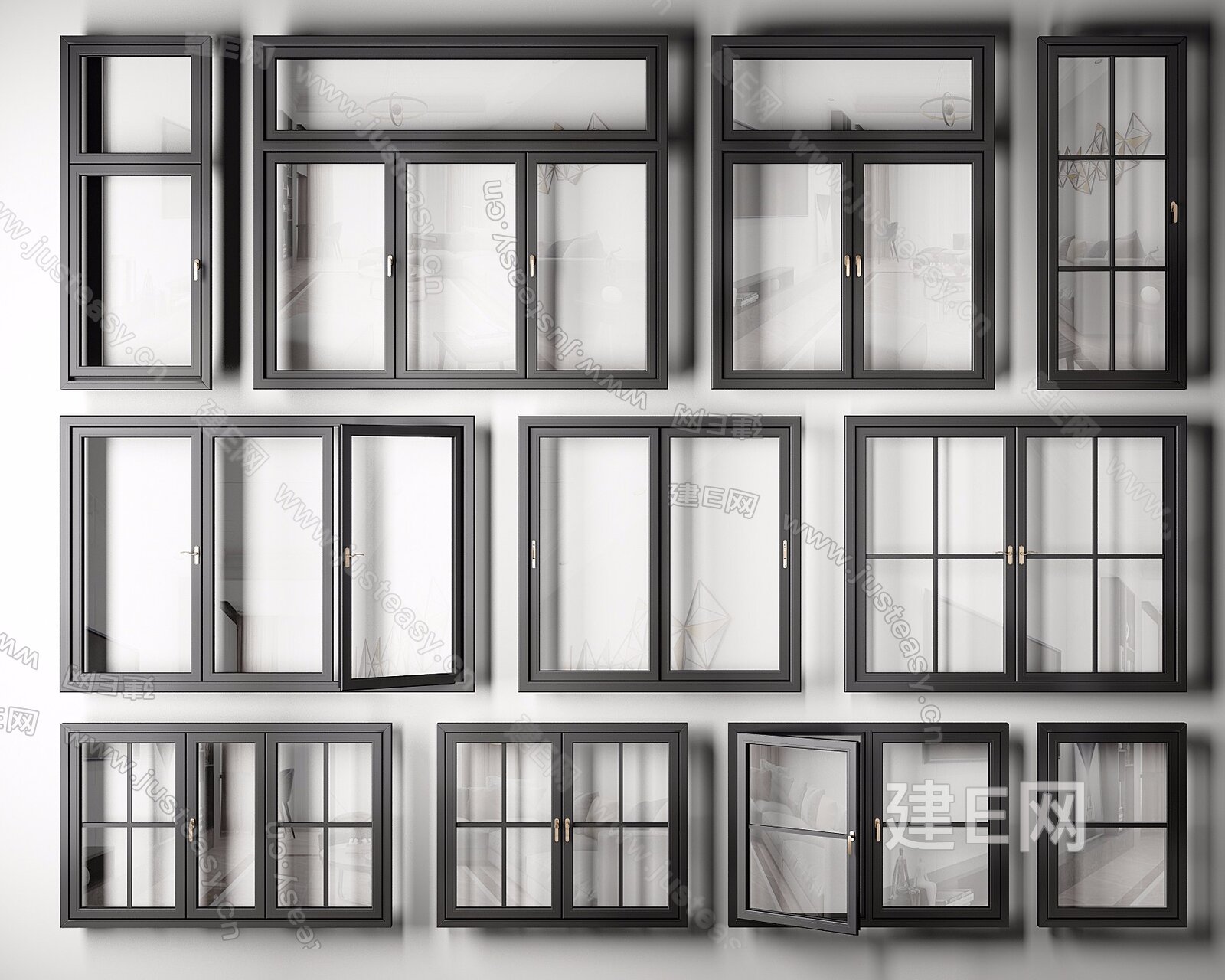 现代铝合金窗户组合3d模型