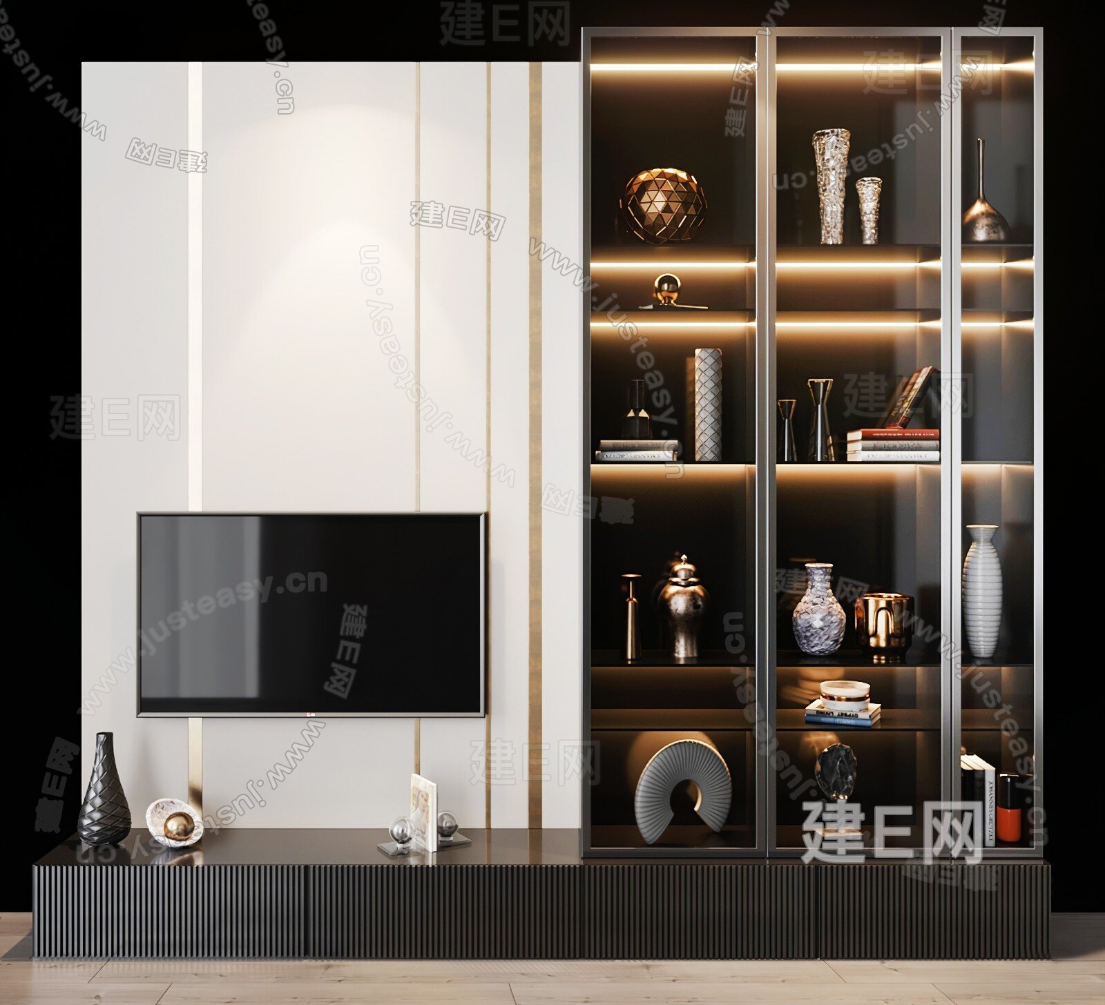 现代电视墙 电视背景墙 电视柜 酒柜 装饰柜3d模型