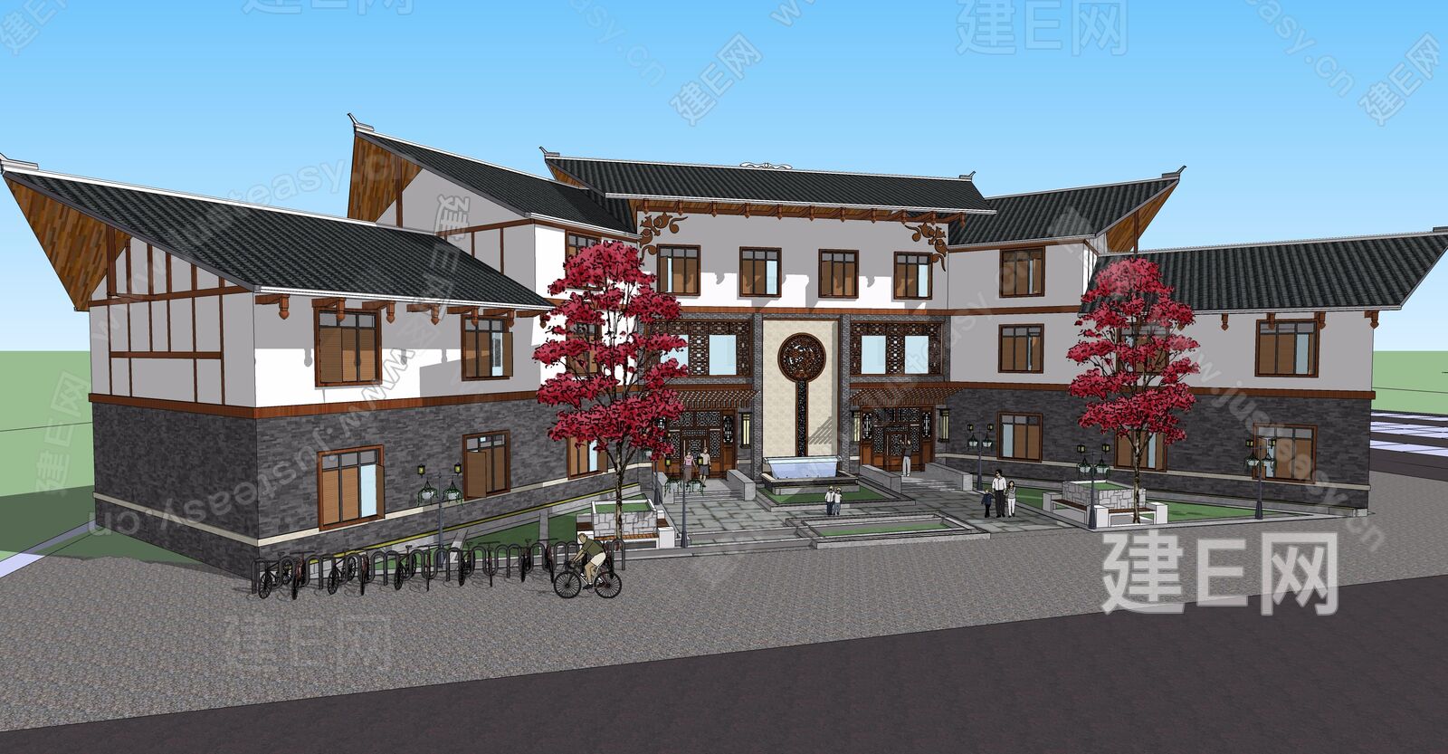 新中式酒店民宿sketchup模型
