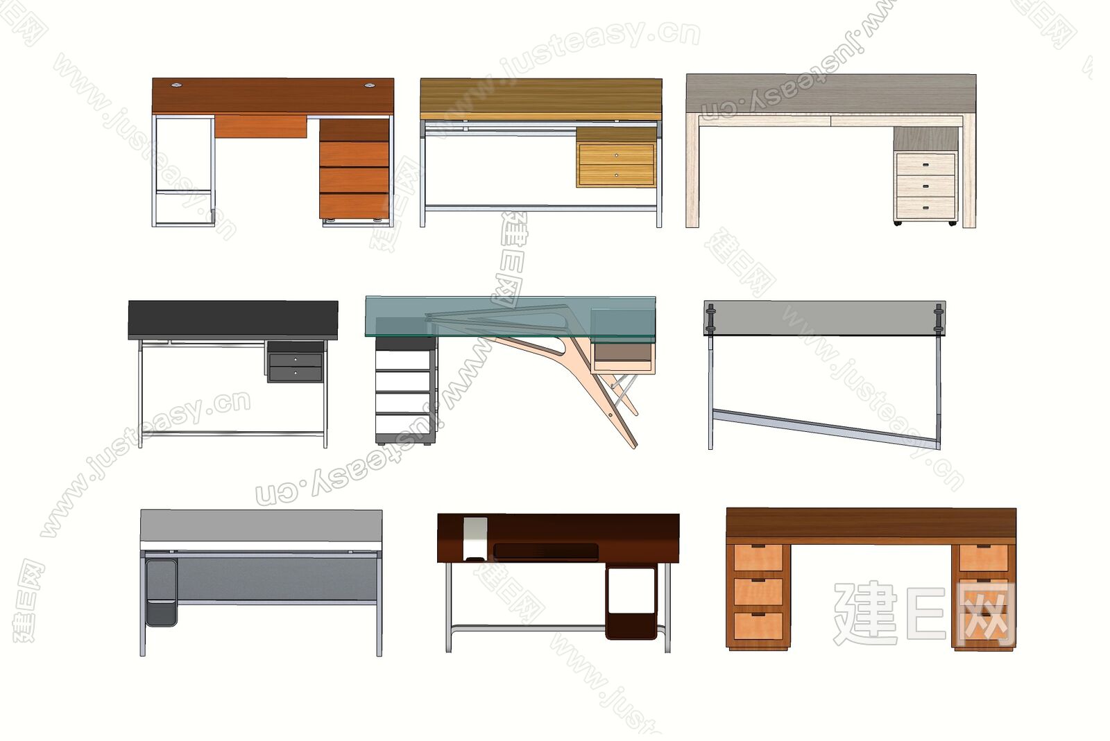 现代办公桌组合sketchup模型