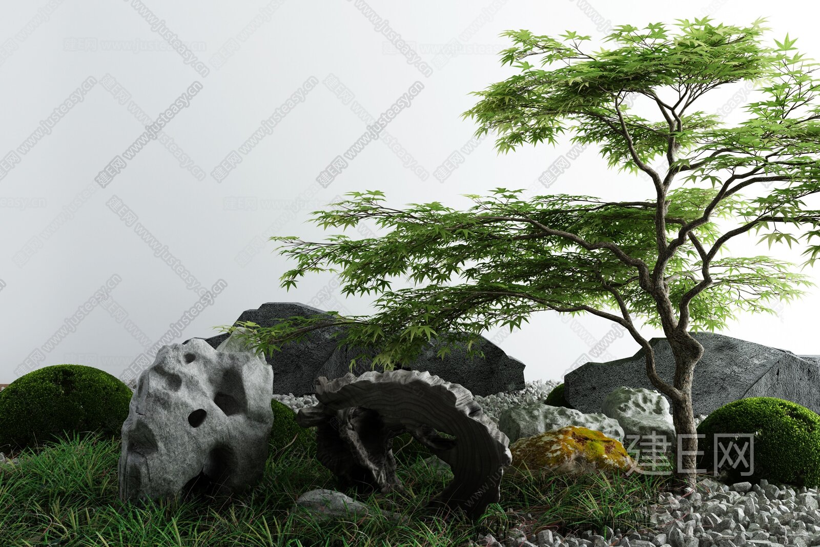 新中式庭院景观小品3d模型