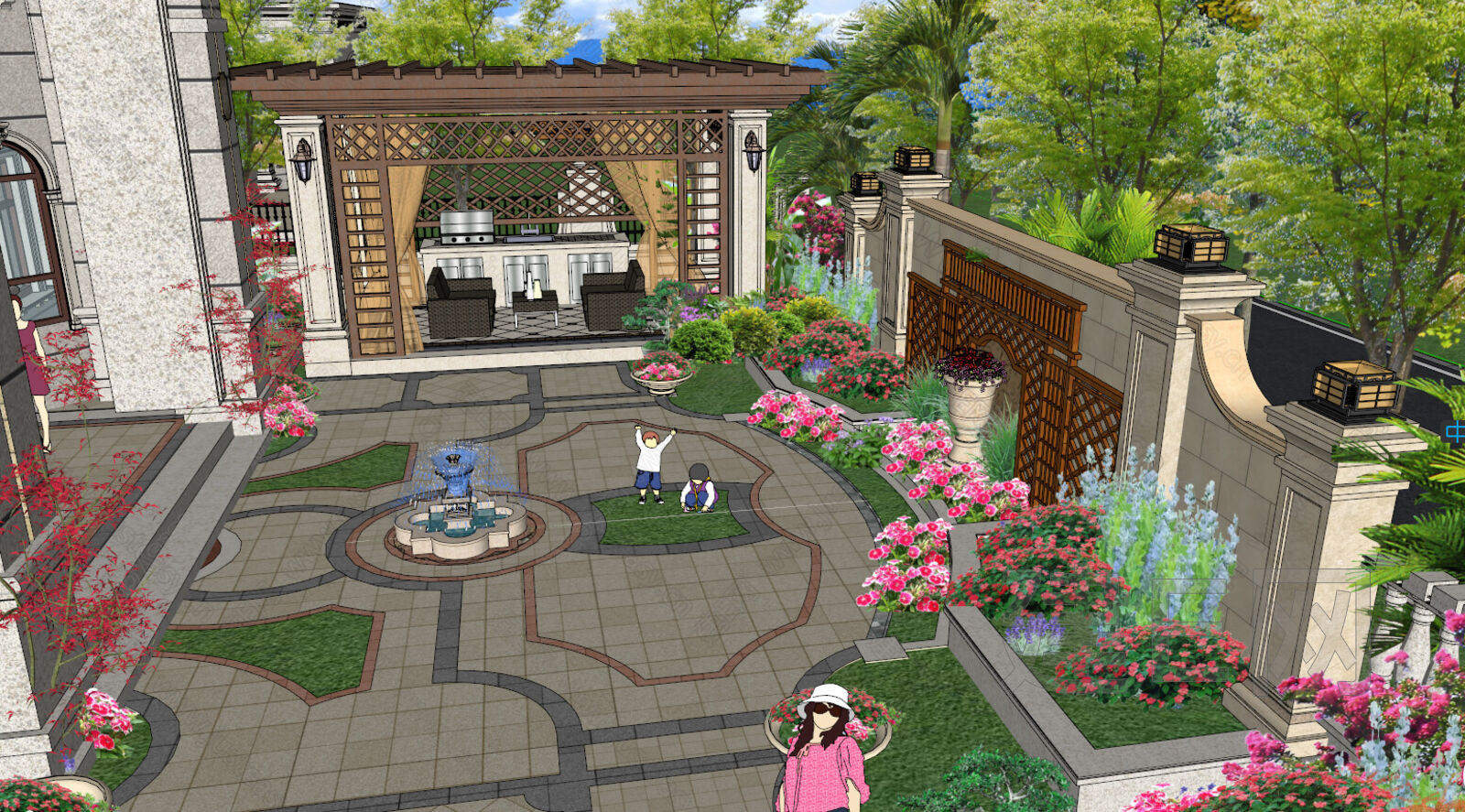 欧式别墅花园sketchup模型