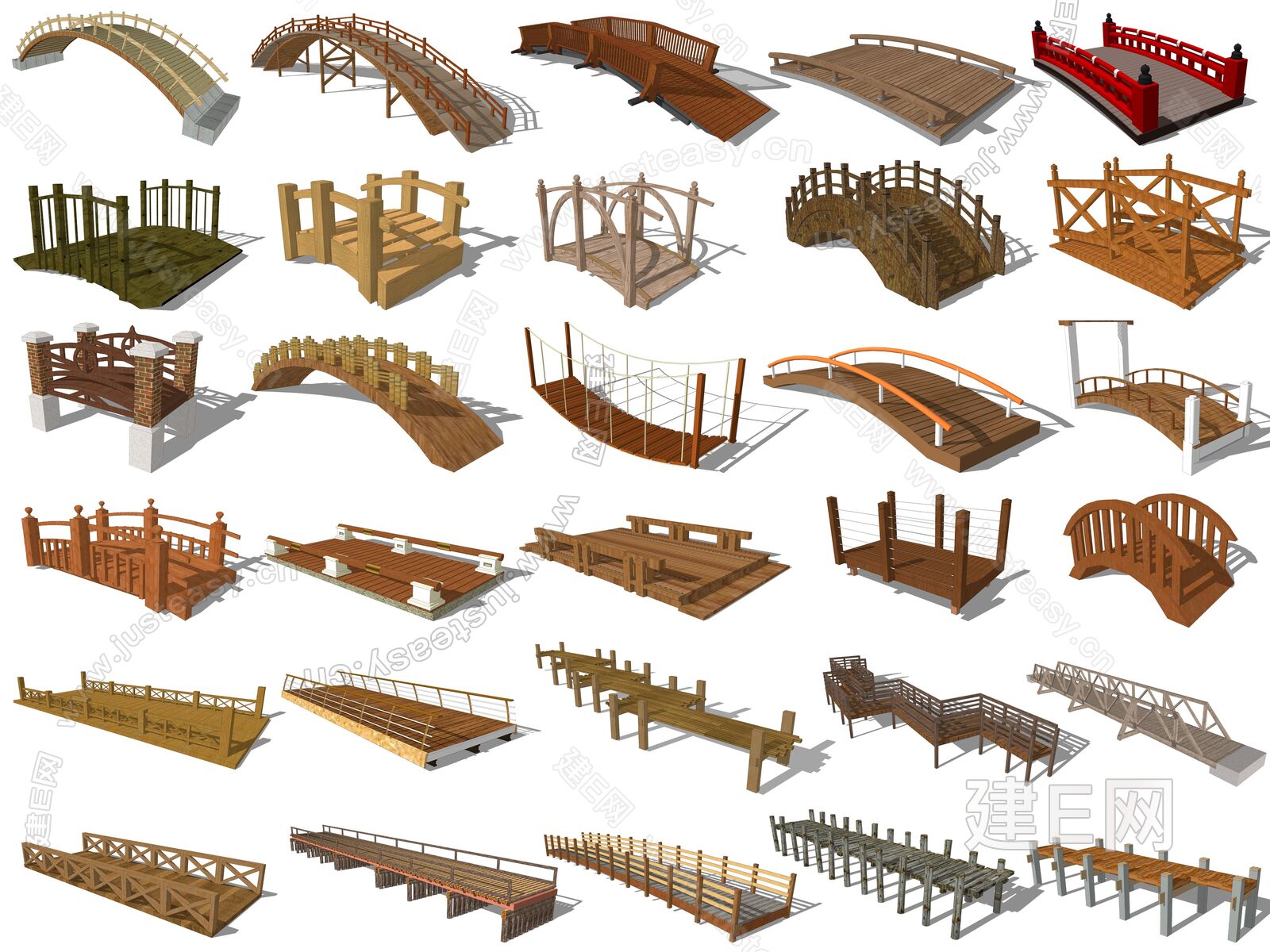 中式木桥栈道组合sketchup模型