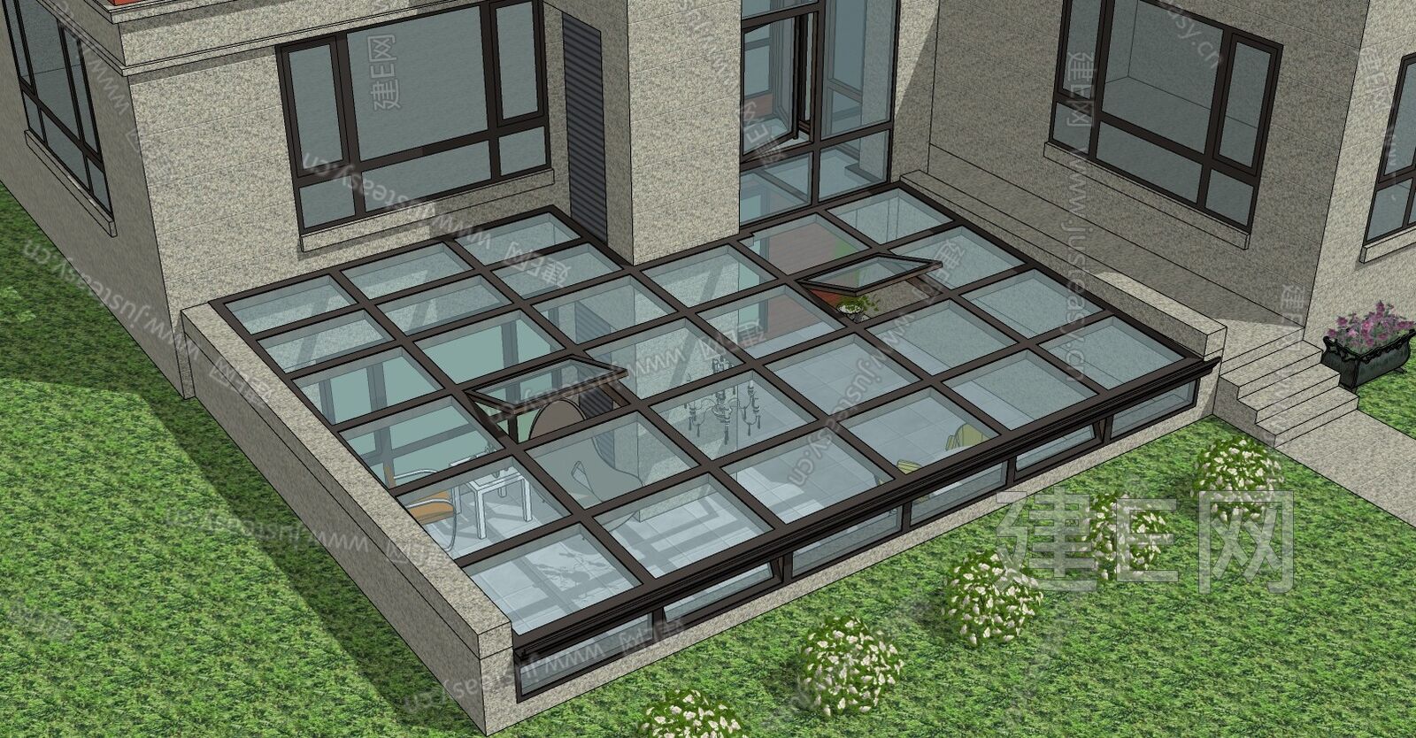 现代别墅玻璃采光井sketchup模型