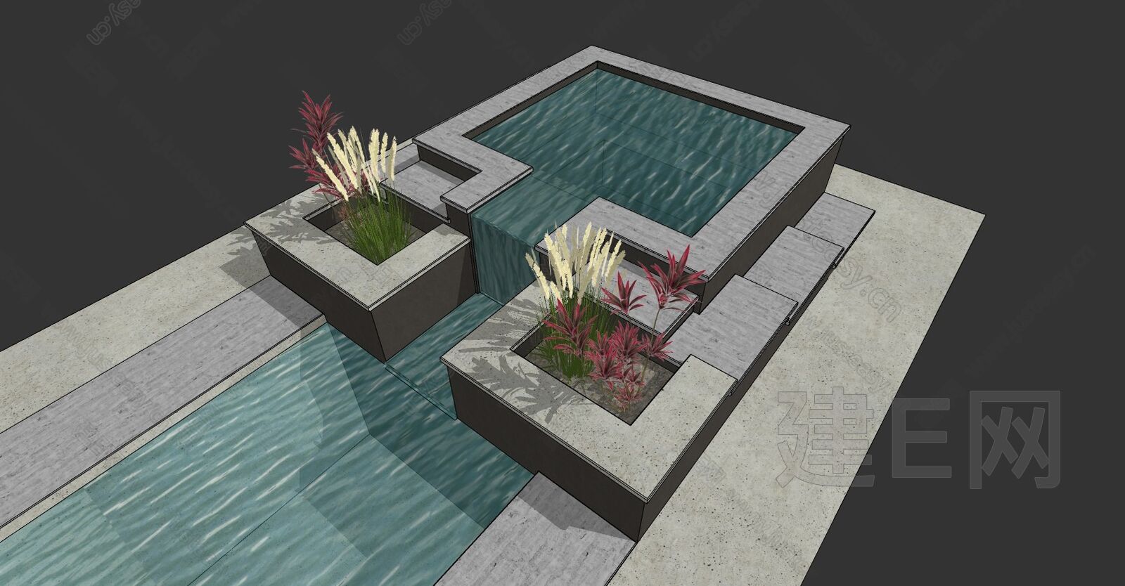 现代庭院泳池水景