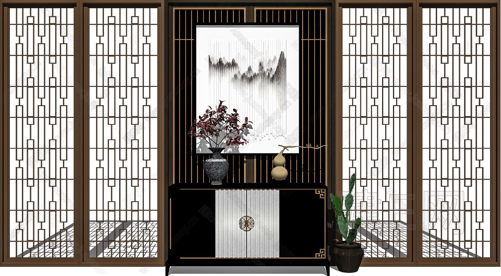 新中式装饰柜sketchup模型