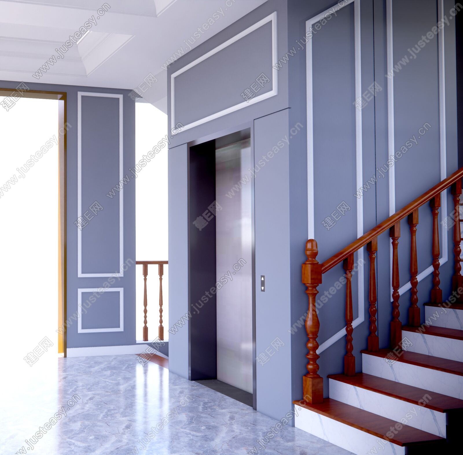 现代电梯楼梯墙板效果sketchup模型