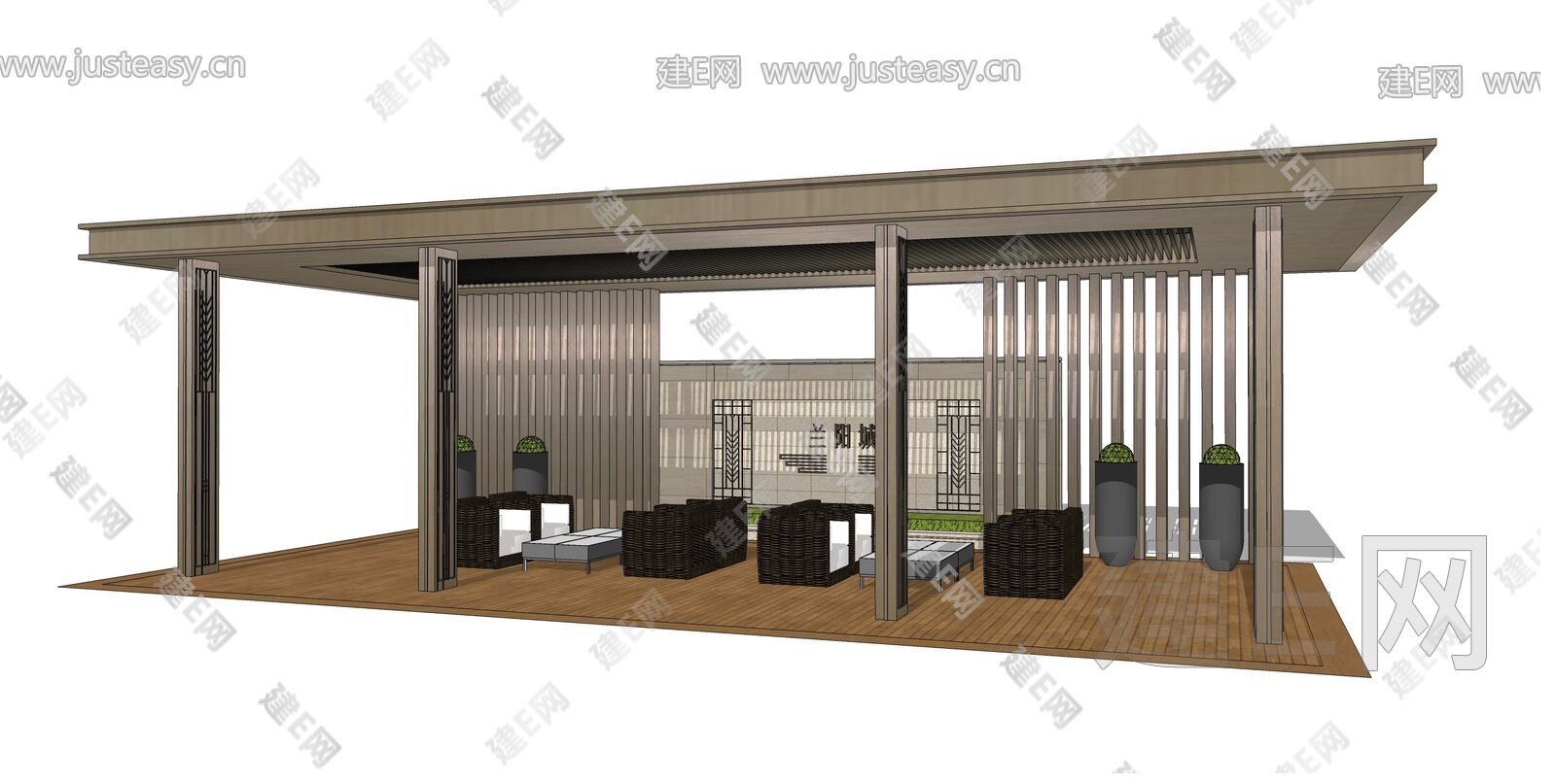 新中式廊架景观亭sketchup模型