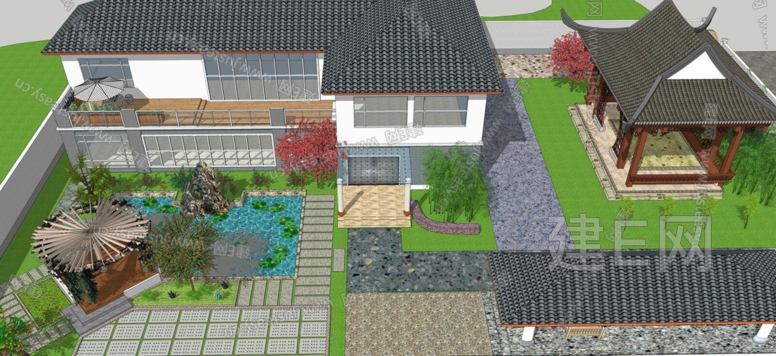 中式农家小院-sketchup模型_sketchup模型库_建e室内设计网!