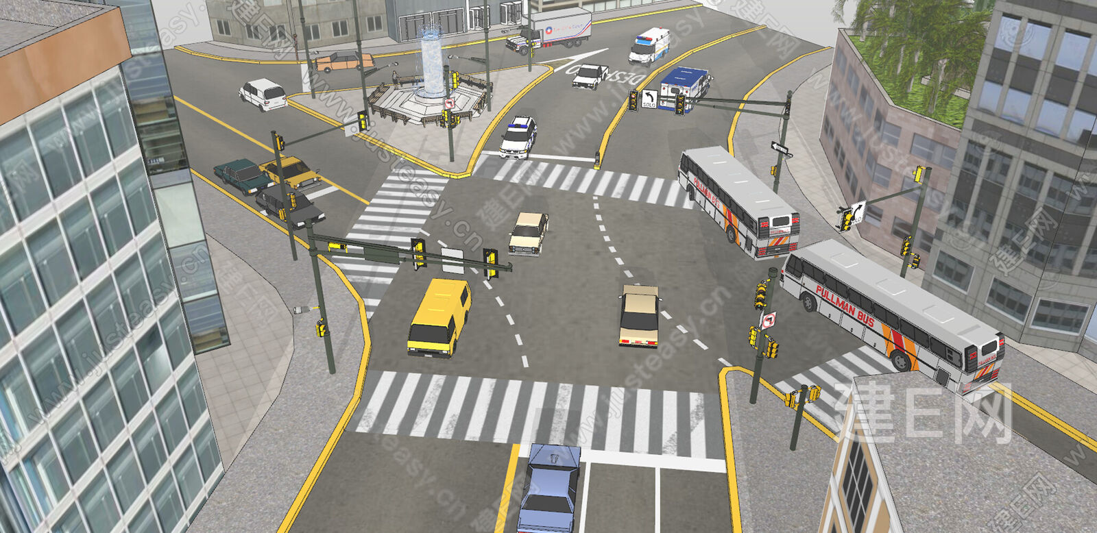 现代马路路口sketchup模型