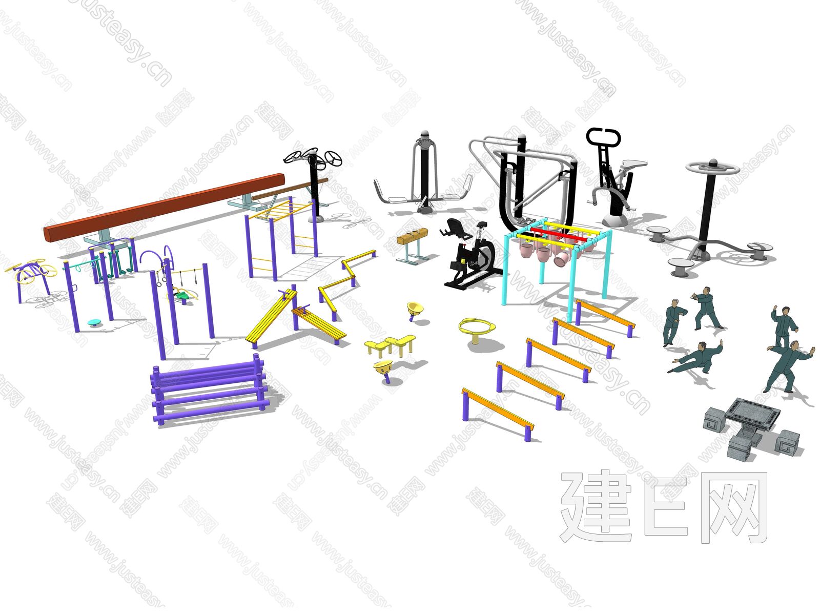 现代户外健身器材组合[模型id:168645]