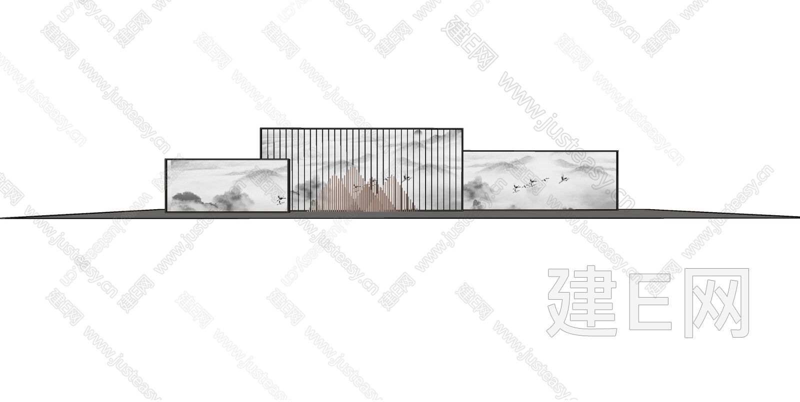 新中式景墙su模型