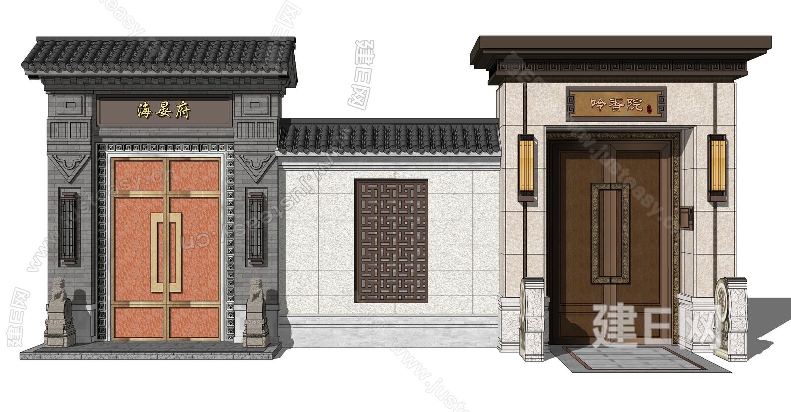 新中式别墅庭院门头入口大门