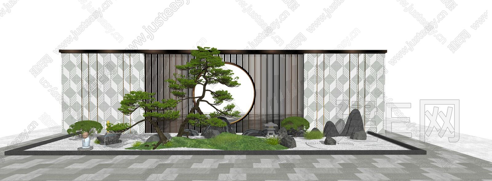 新中式格栅景墙sketchup模型