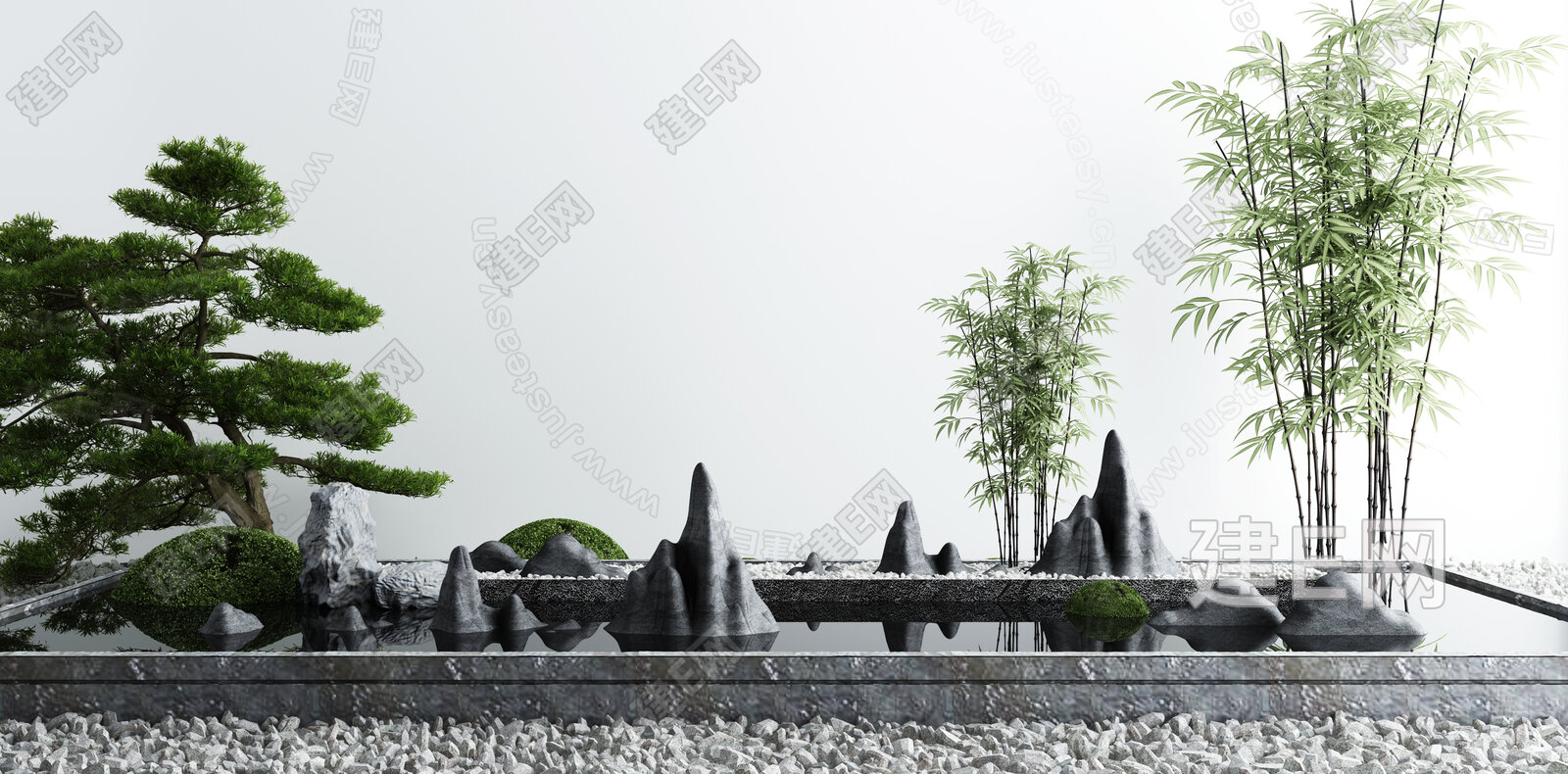 新中式庭院水景小品3d模型下载