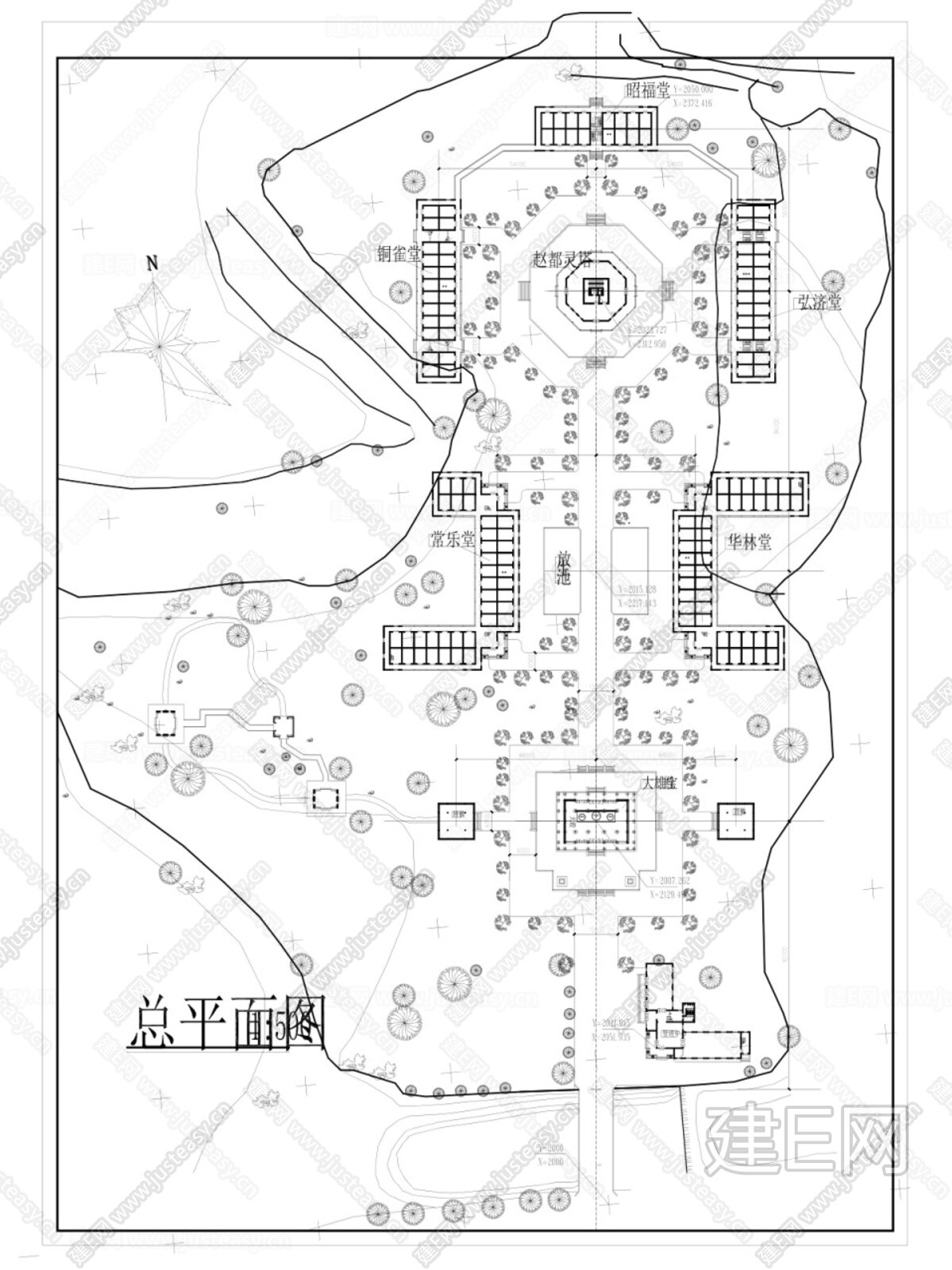 河北某寺庙规划总平面图