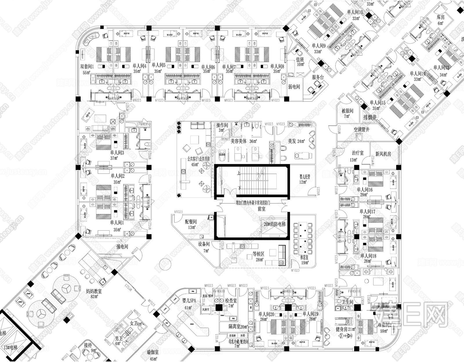 2400㎡月子会所|cad施工图