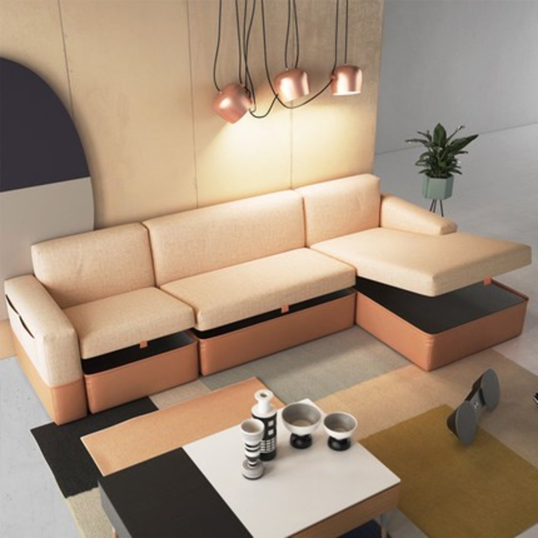 布沙发时尚自由组合储物布艺沙发小户型北欧客厅家具