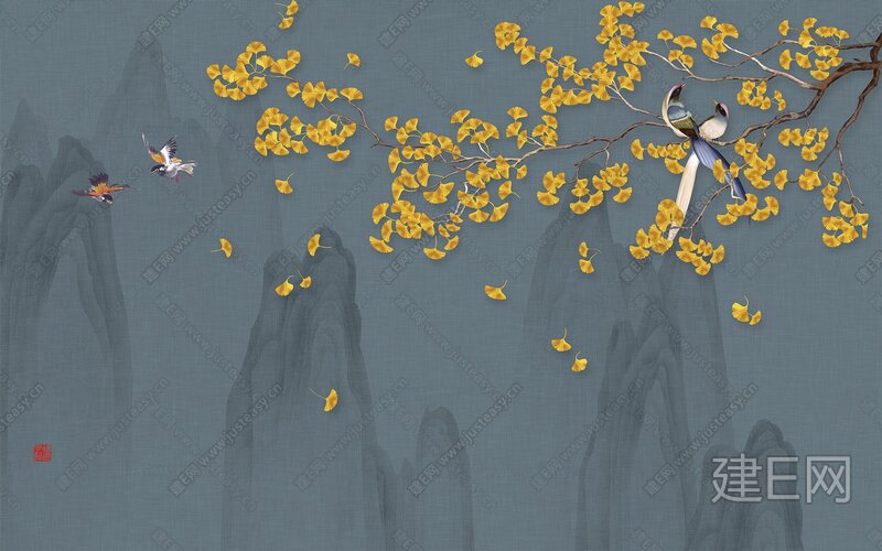 新中式花鸟壁画【贴图id:160857】