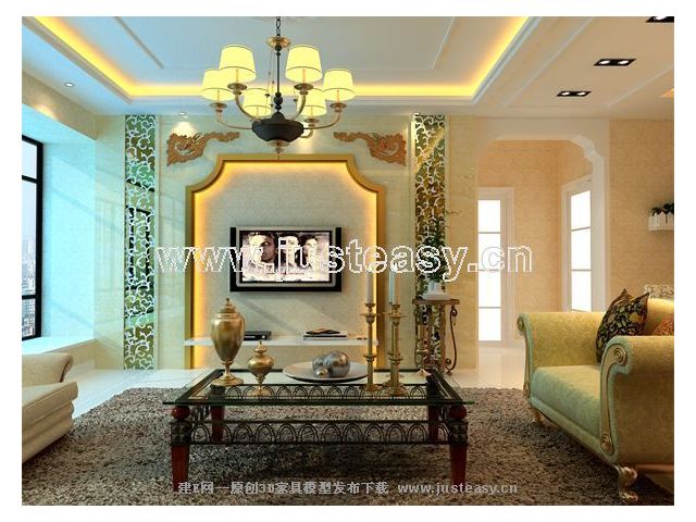 欧式餐厅背景墙造型; 欧式客厅餐厅【模型id:26464】