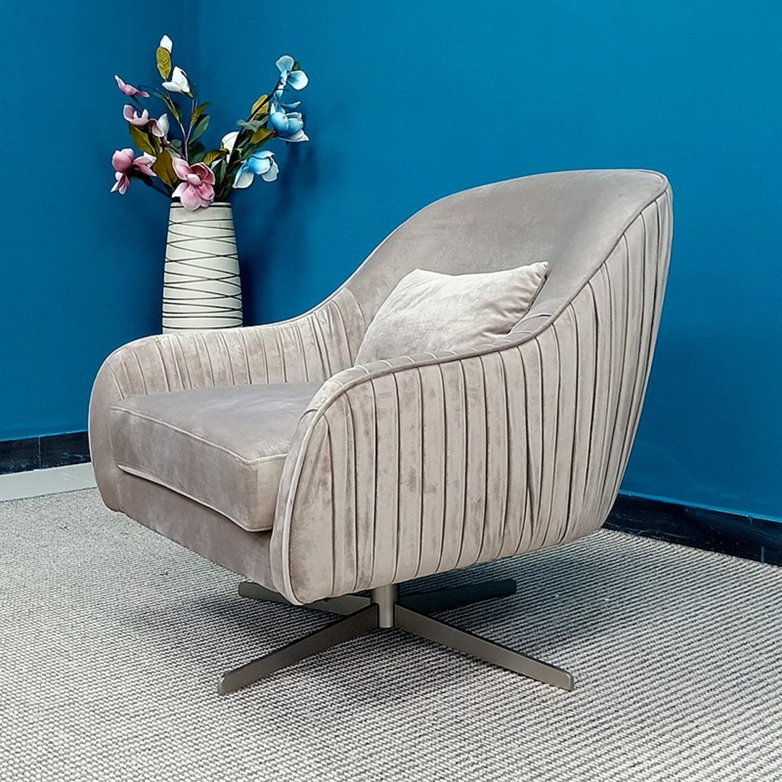 后现代不锈钢旋转单人沙发椅酒店靠背休闲椅