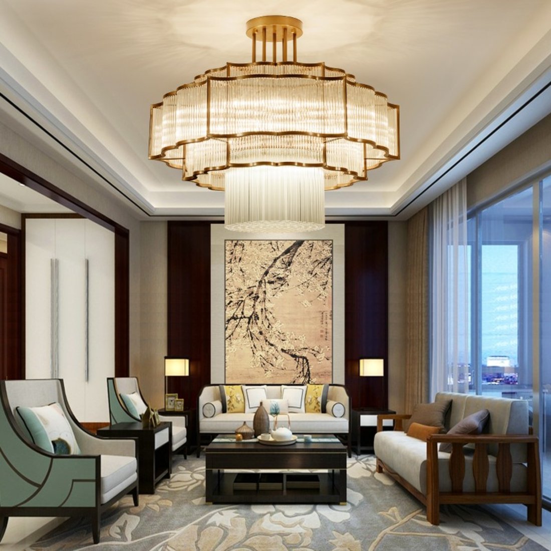 新中式水晶吊灯客厅复式别墅酒店大堂吊灯