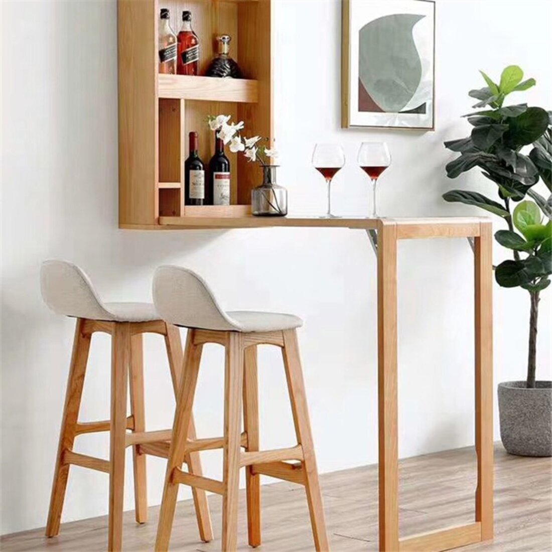 知良造北欧橡木折叠吧台桌吧凳椅壁架墙挂酒架餐厅客厅家具组合