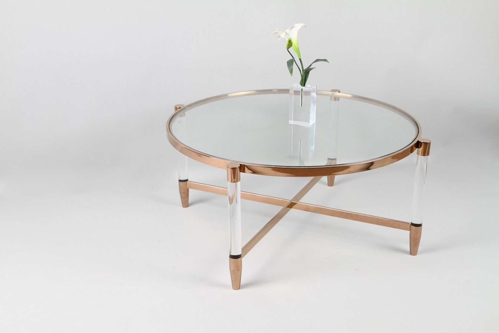 jean&du 透明有机玻璃咖啡桌 玫瑰金圆形咖啡桌_家装选材_家居家具
