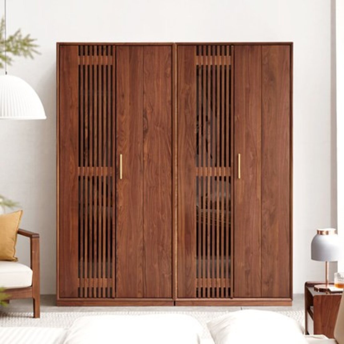 源氏木语 全实木衣柜简约现代卧室收纳柜北欧轻奢黑胡桃木衣橱新品