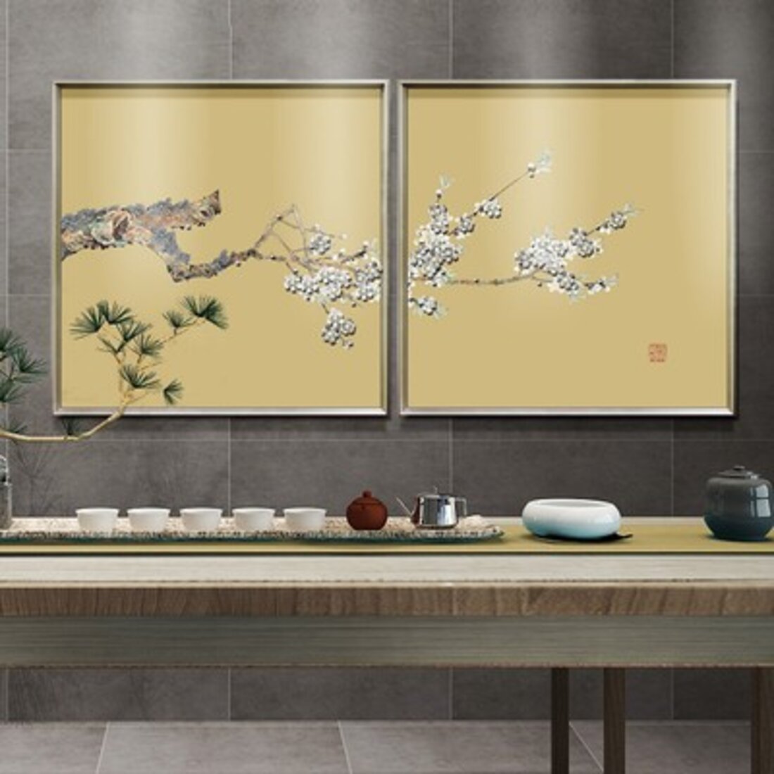 中式风格客厅背景墙挂画装修效果图 – 设计本装修效果图