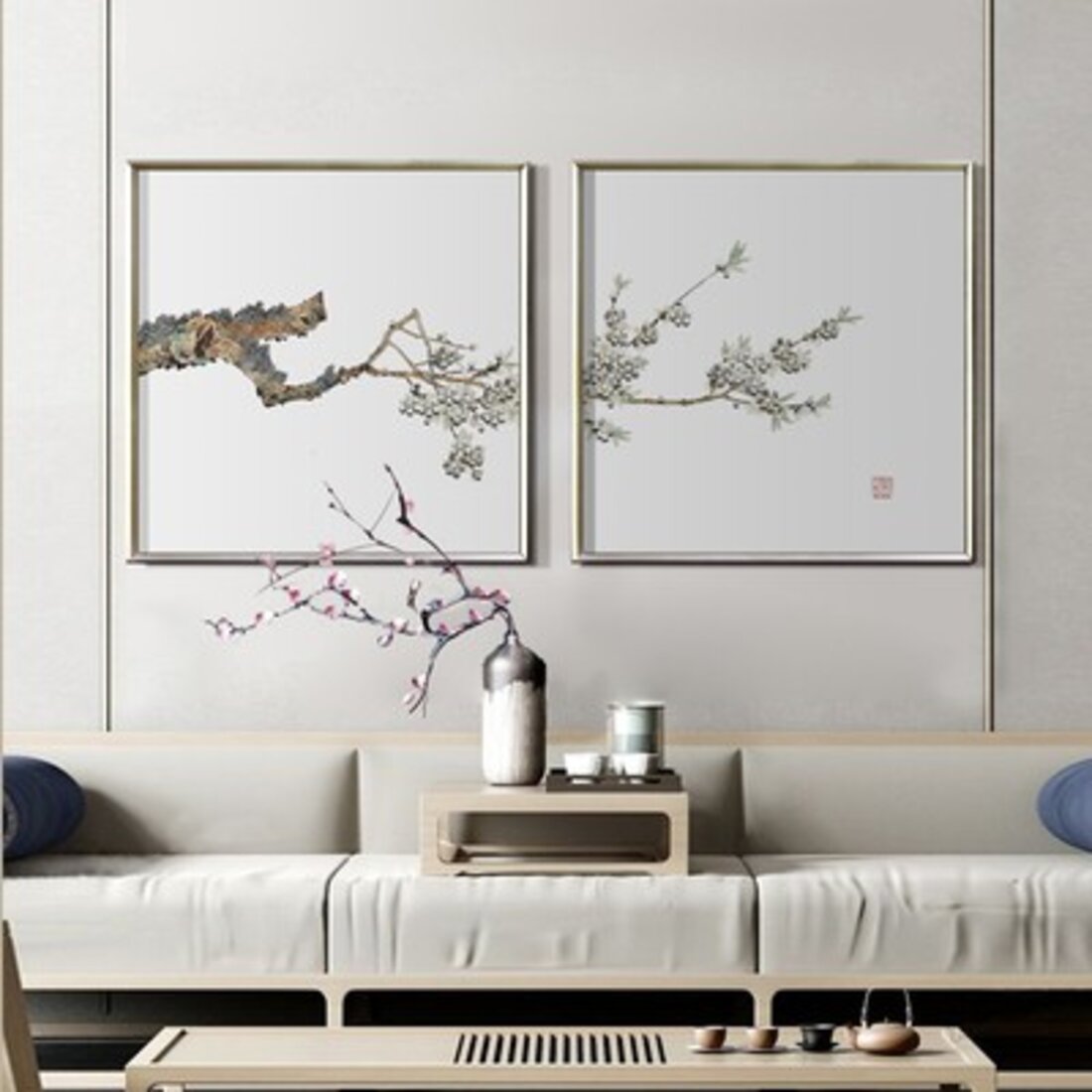 江南绣庄客厅沙发背景墙装饰画墙壁挂画简约现代新中式三联装饰画